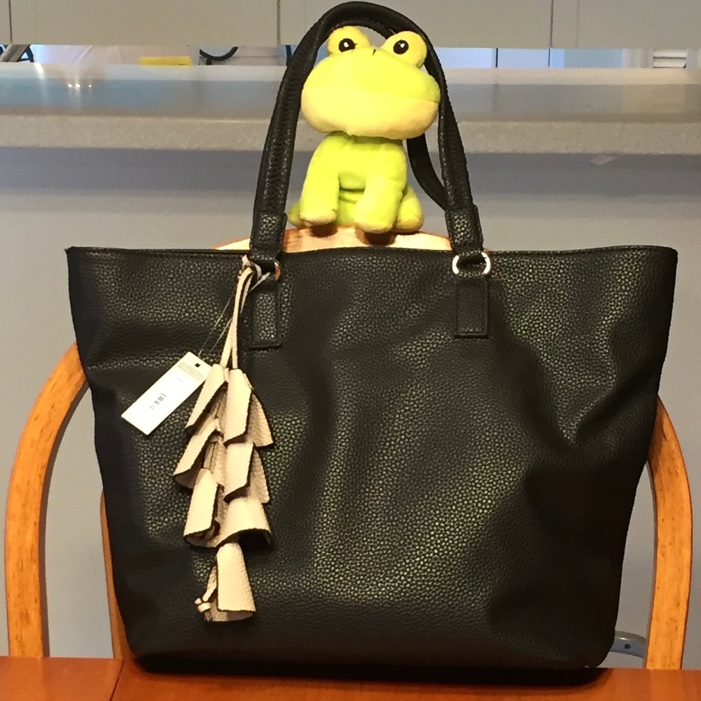 APT 9 Black Pebble Faux Leather Large Tote with Tassels.